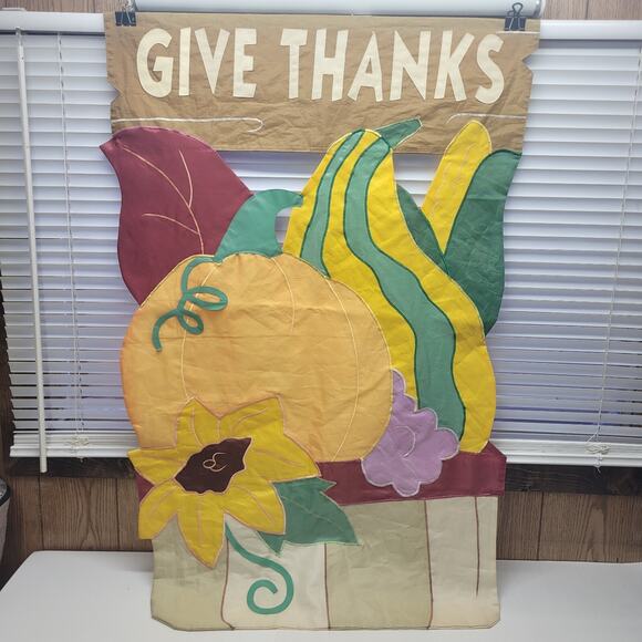 Vintage Thanksgiving Fall Pumpkin Cut-Out Garden Double Sided Flag Embroidered - Picture 1 of 7